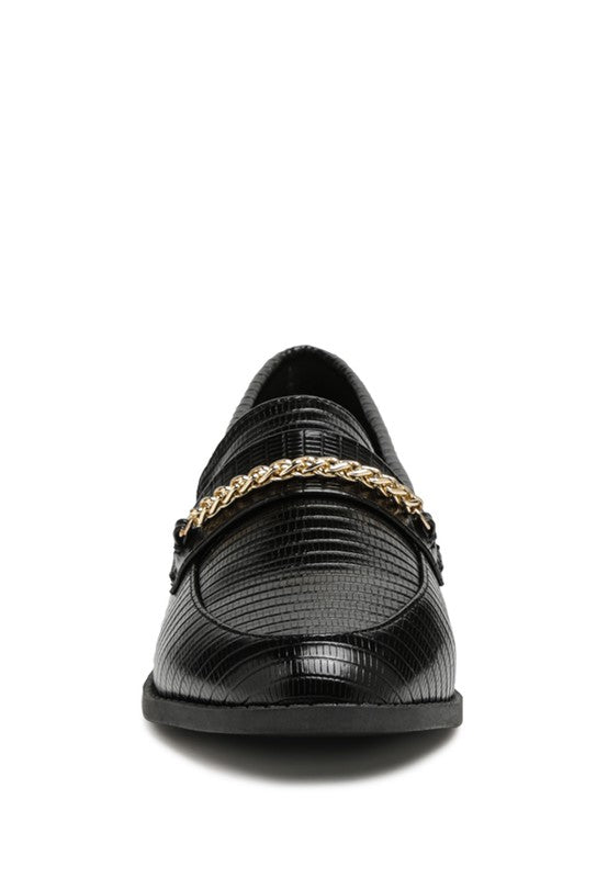 Vouse Low Block Loafers Adorned With Golden Chain