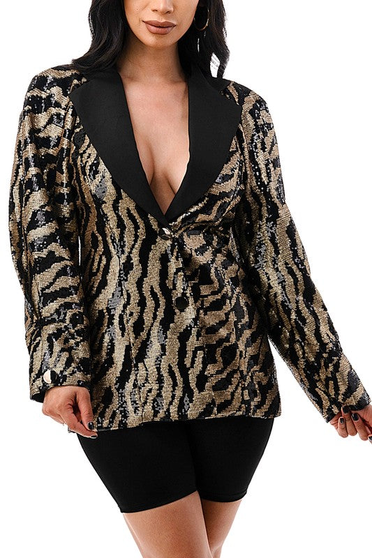 Plus Size Chic Animal Print Blazer