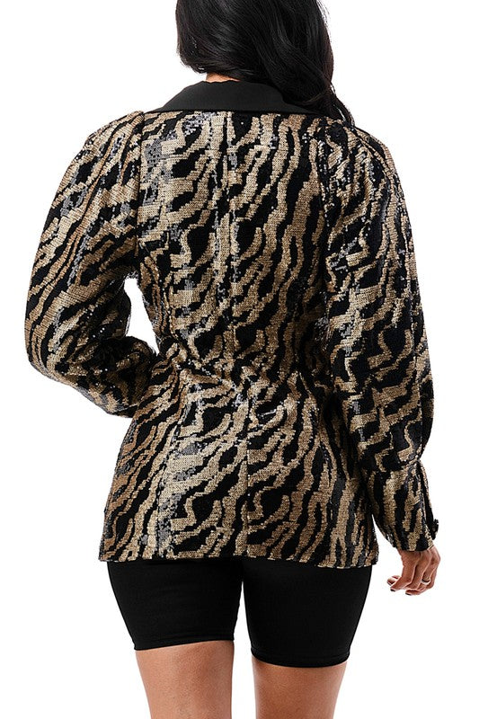 Plus Size Chic Animal Print Blazer