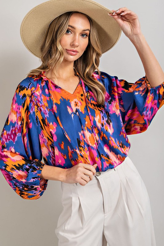 V-NECK TIE FRONT BLOUSE TOP