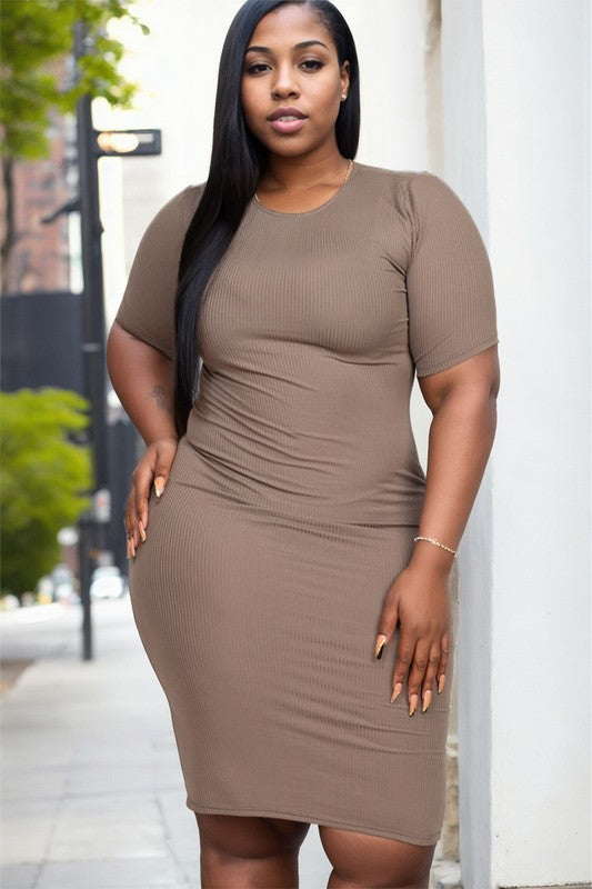 Plus Size Ribbed Bodycon Midi Dress