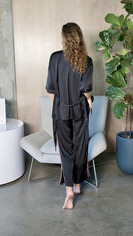 Black 3 Piece Kimono Loungewear Pajama Sets