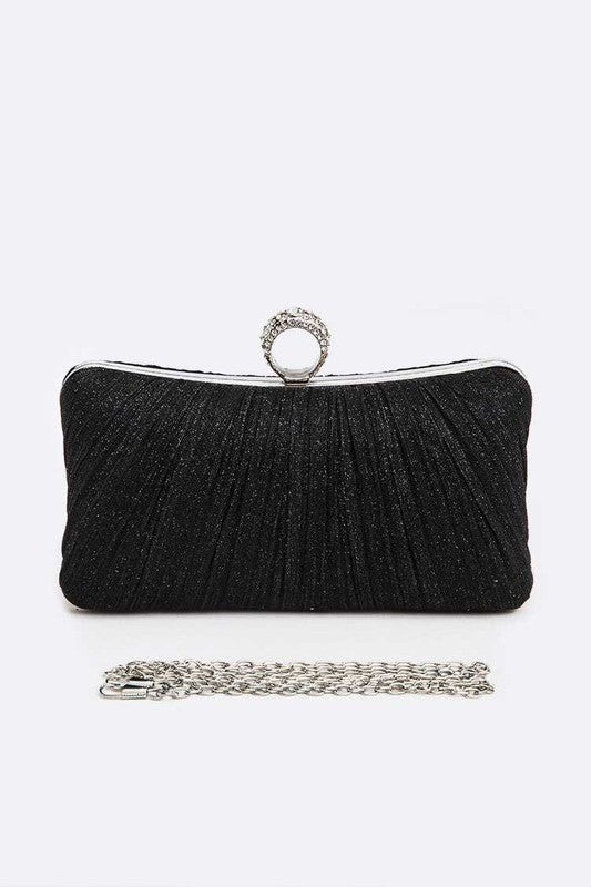 Pleated Metallic Box Clutch Bag