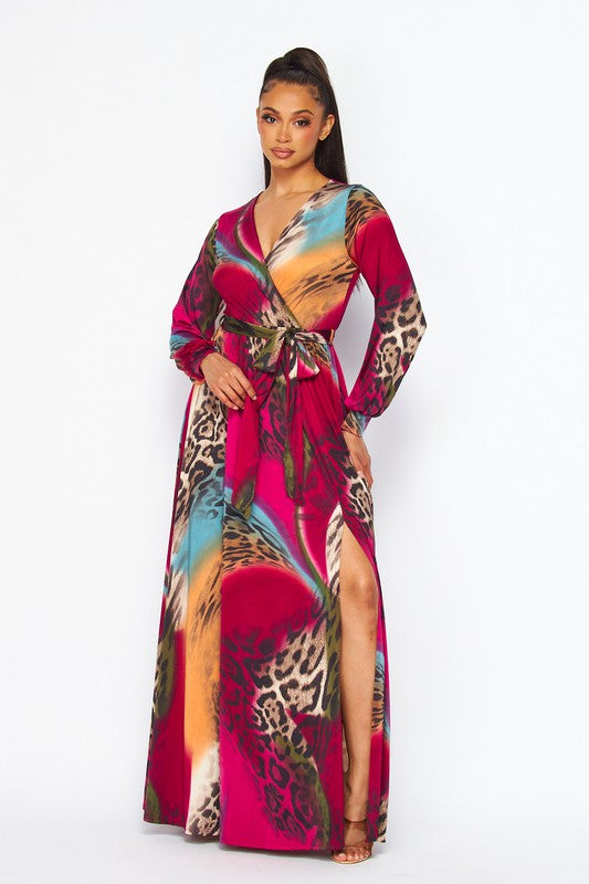 Women's Surplus Long Sleeved Maxi Dress with a Slit
