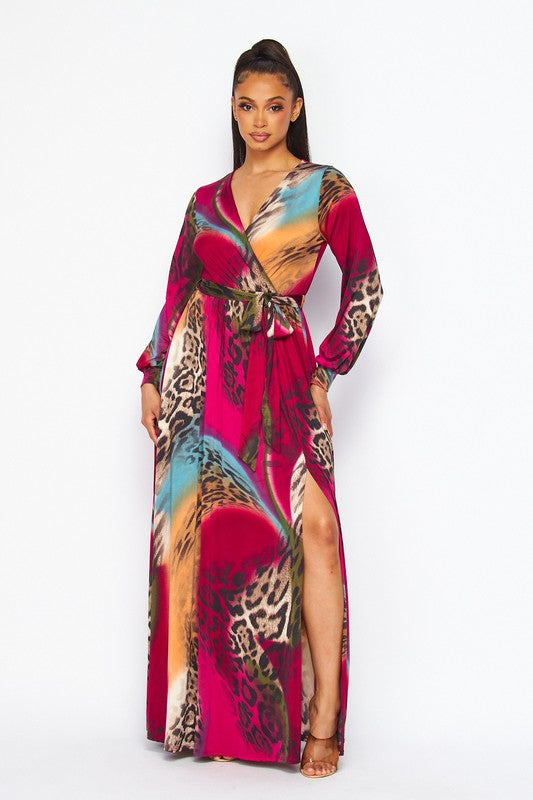 Women's Surplus Long Sleeved Maxi Dress with a Slit