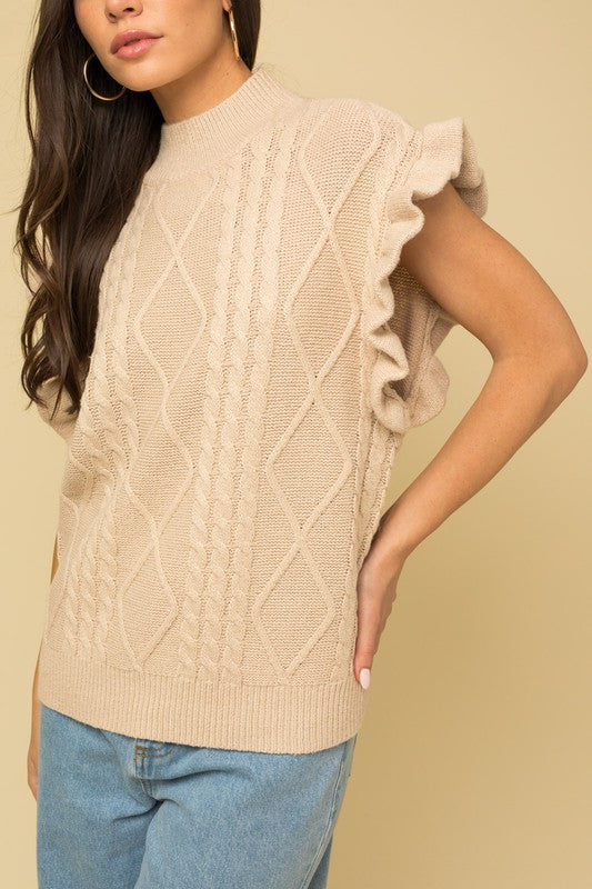 Women's Cable Knit Ruffle Sweater Vest