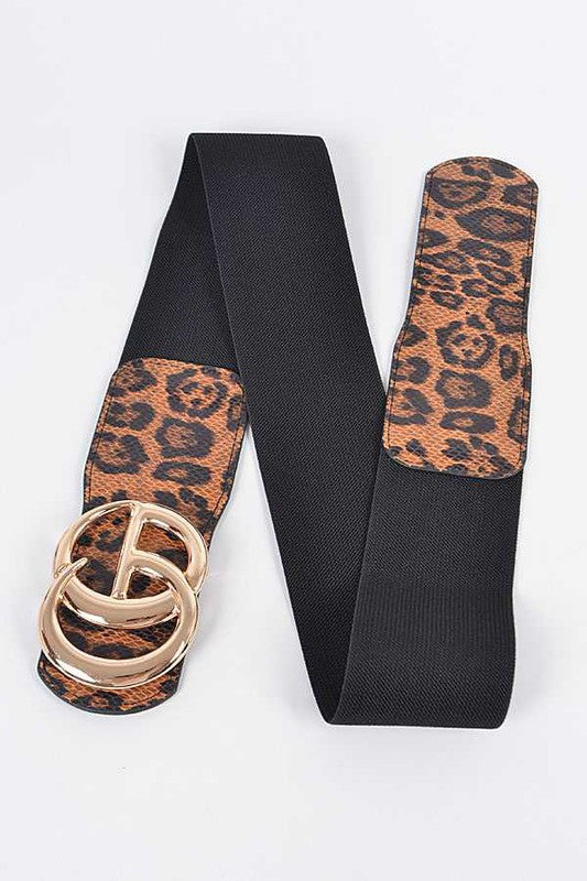 Leopard Print Iconic Buckle Stretch Belt