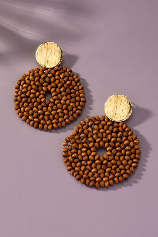 Wood Disk Drop Earrings