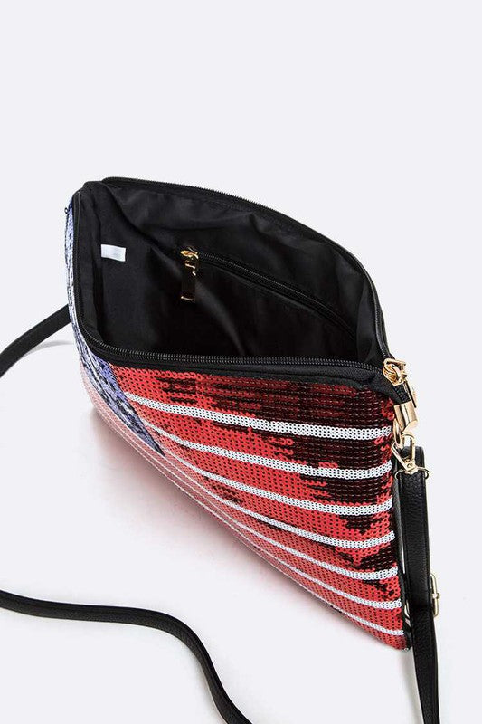 USA Flag Sequins Convertible Crossbody Bag