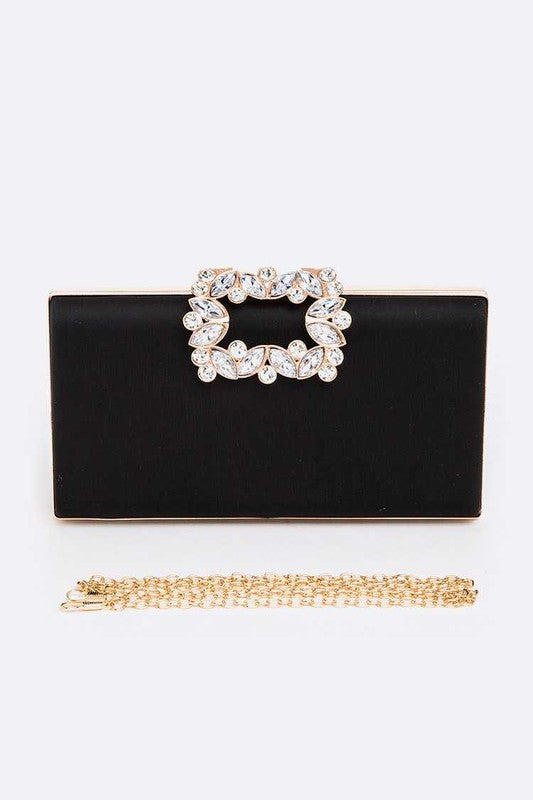 Crystal Buckle Metallic Box Clutch