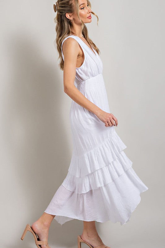 V NECK RUFFLE MAXI DRESS