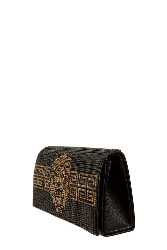 Lion Greek Rhinestone Clutch Crossbody Handbag