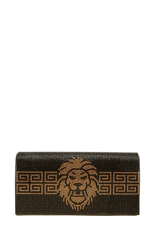 Lion Greek Rhinestone Clutch Crossbody Handbag