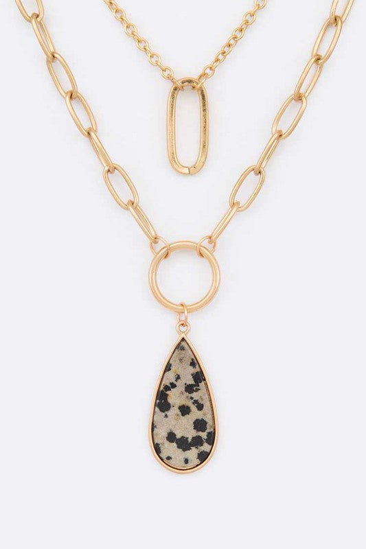 Stone Teardrop Layer Pendant Necklace