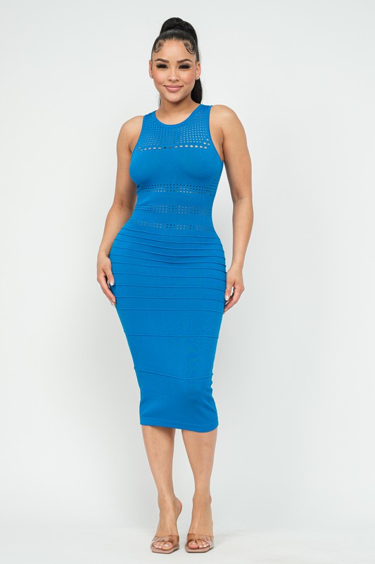 Women's Piping Pointelle Bodycon Midi Dress