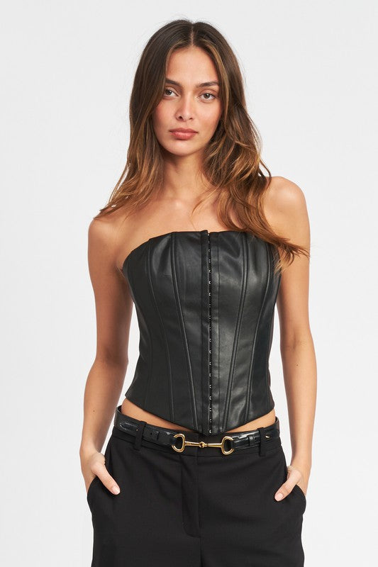 Women's Tube Bustier Corset PU Leather Top