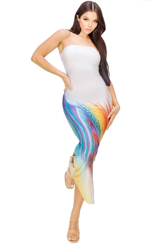 Color Gradient Tube Top Maxi Dress
