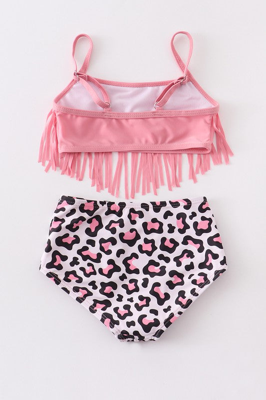 Pink tassel leopard girl swimsuit mommy&me