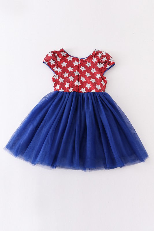 Girl's 4th of July Blue Sequin Star Dress