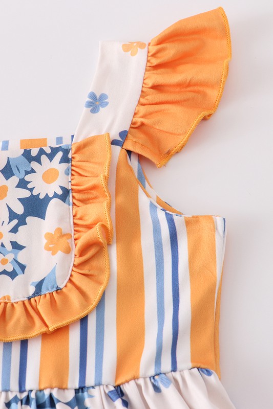 Orange floral print ruffle dress