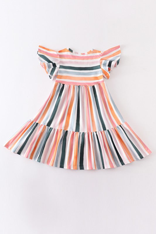 Girl's Multicolored Stripe Print Mommy and Me Dress