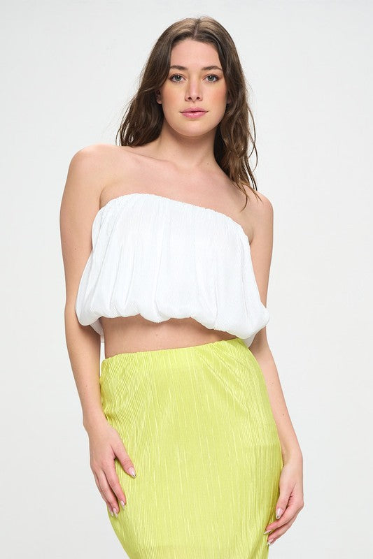 Vibrant Plisse Tube Crop Top