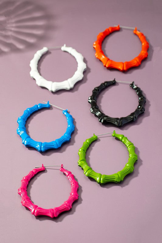 Oversize color coated bamboo hoop earrings