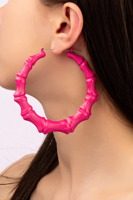 Oversize color coated bamboo hoop earrings