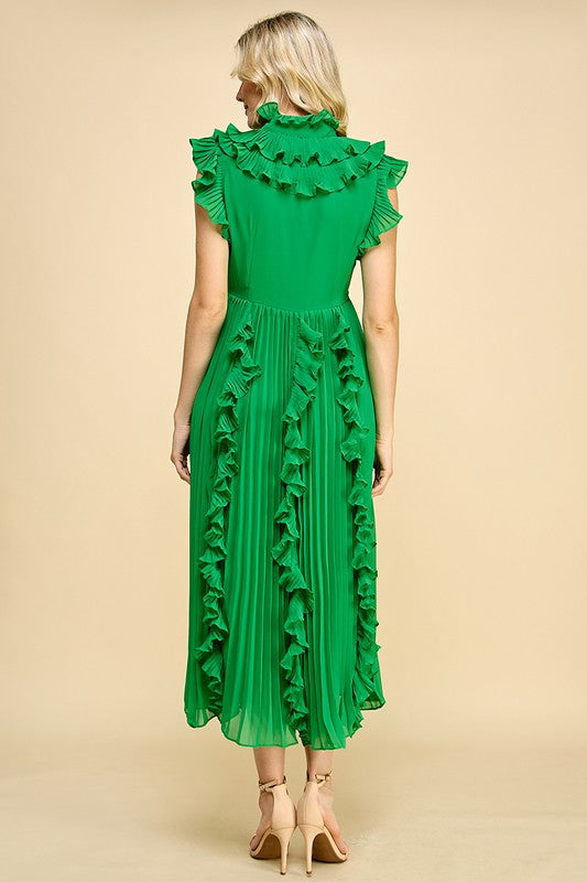 Elegant Pleated Ruffled Maxi Dress