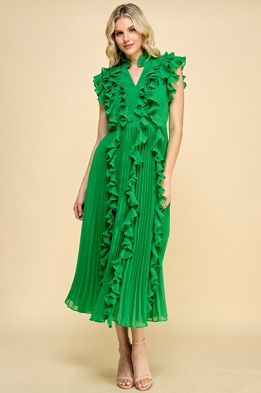 Elegant Pleated Ruffled Maxi Dress