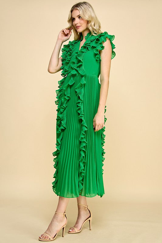 Elegant Pleated Ruffled Maxi Dress