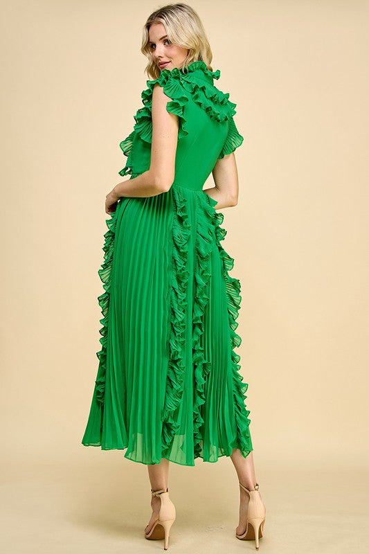 Elegant Pleated Ruffled Maxi Dress