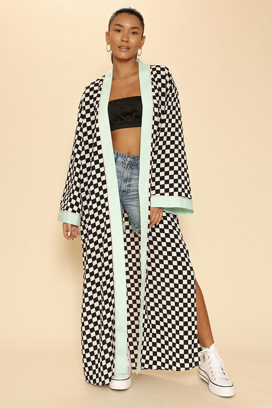 Checkered Maxi Kimono