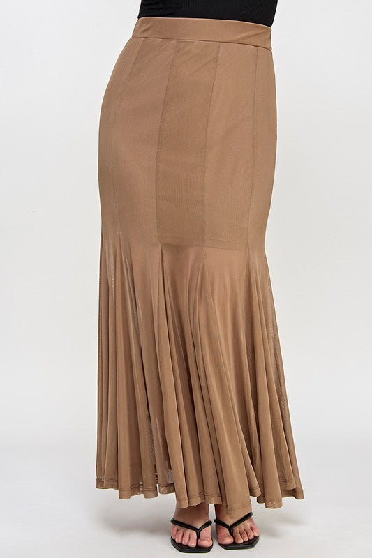 Plus Size Black Mesh Maxi Skirt