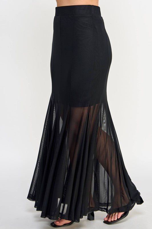 Plus Size Black Mesh Maxi Skirt