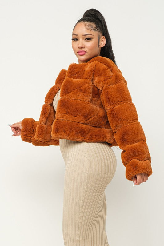 Women's Faux Fur Crop Winter Jacket