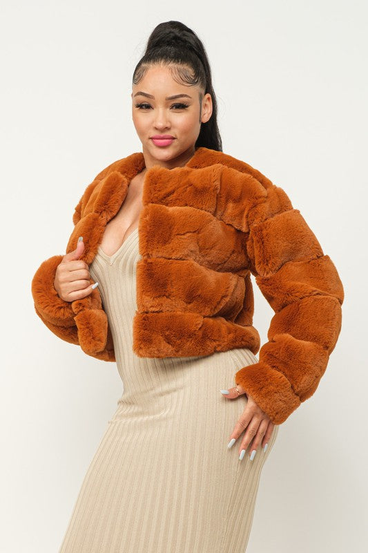 Women's Faux Fur Crop Winter Jacket