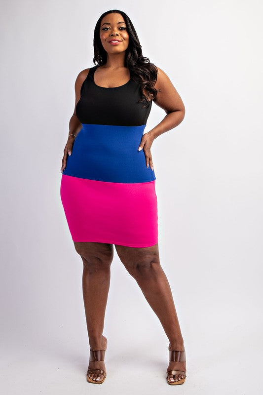 Plus Size Color Block Tank Mini Dress