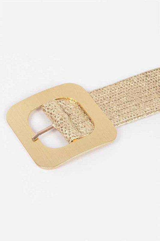 Square Buckle Coated Faux Straw Belt