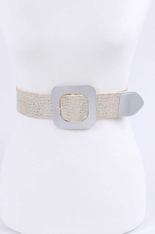 Square Buckle Coated Faux Straw Belt