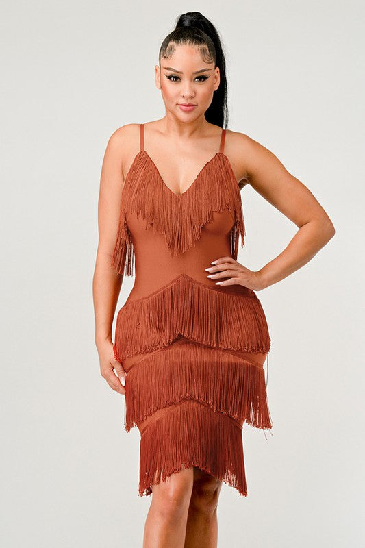 Women's Fringe Shake It Bandage Mini Bodycon Dress