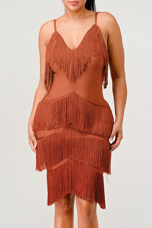 Women's Fringe Shake It Bandage Mini Bodycon Dress