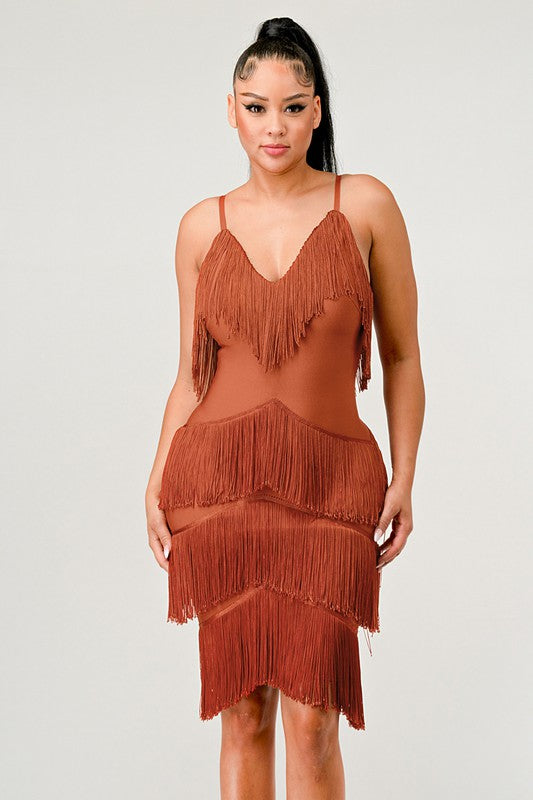 Women's Fringe Shake It Bandage Mini Bodycon Dress