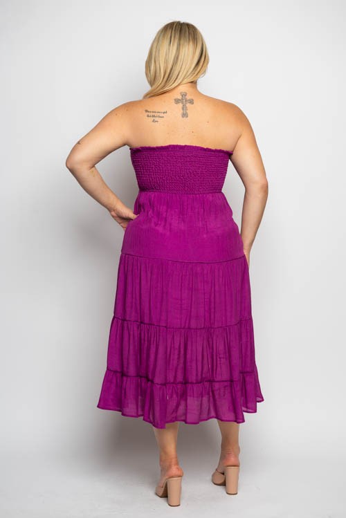 Plus Size Smocked Bodice Tiered Tube Midi Dress