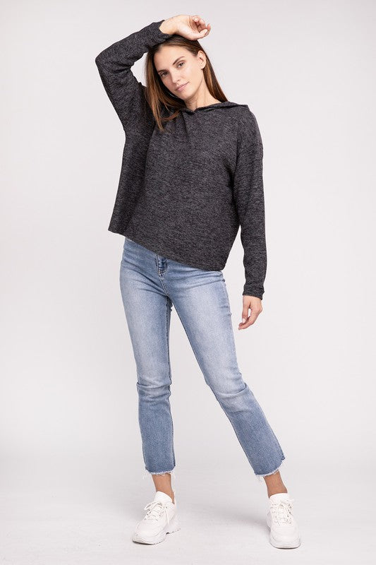 Hooded Brushed Melange Hacci Sweater