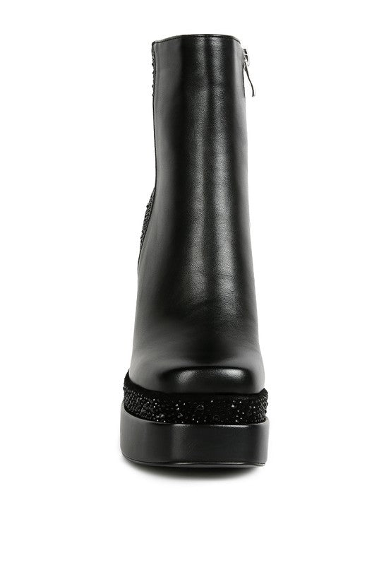 Dryday Diamante Zip Up Block Heel Boots