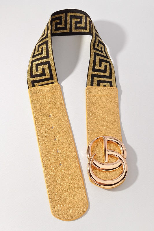 Greek Key and Foil CG Buckle Elastic Belt