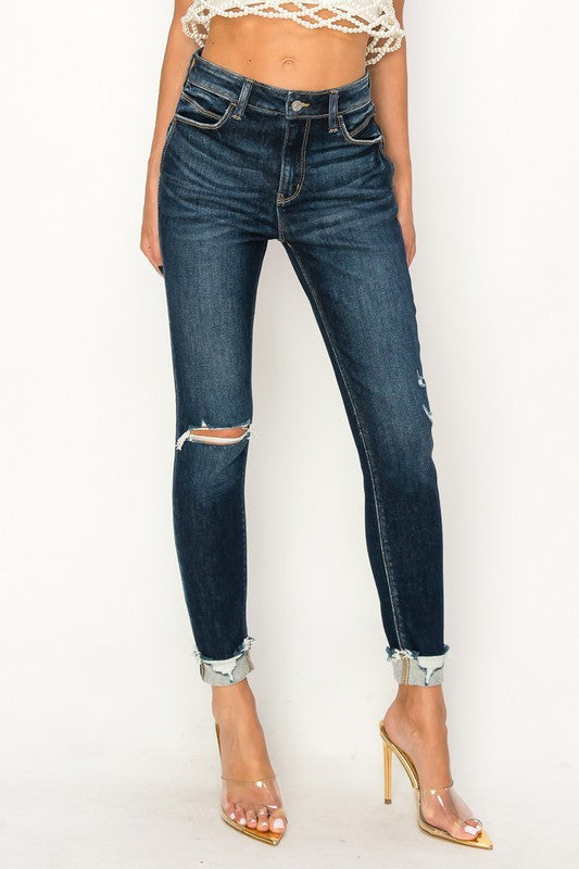 Women's High Rise Skinny Frayed Hem Distressed Jeans