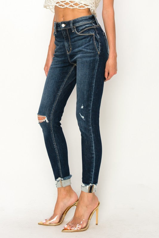 Women's High Rise Skinny Frayed Hem Distressed Jeans