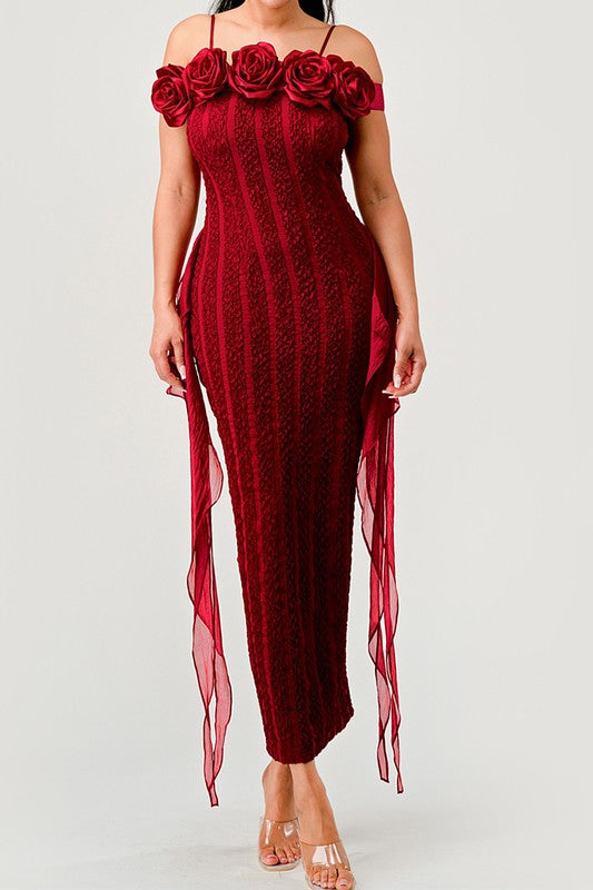 Enchanting Rose Off-Shoulder Bodycon Dress